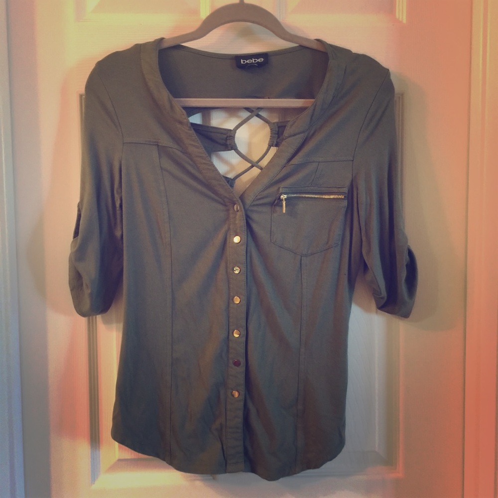 Bebe Army Green top. Strappy back.